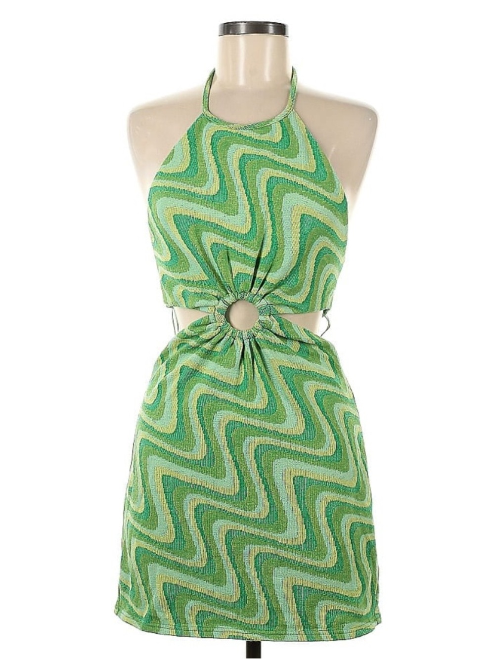 Zara Mini Dress Jacquard Green Halter Size Medium